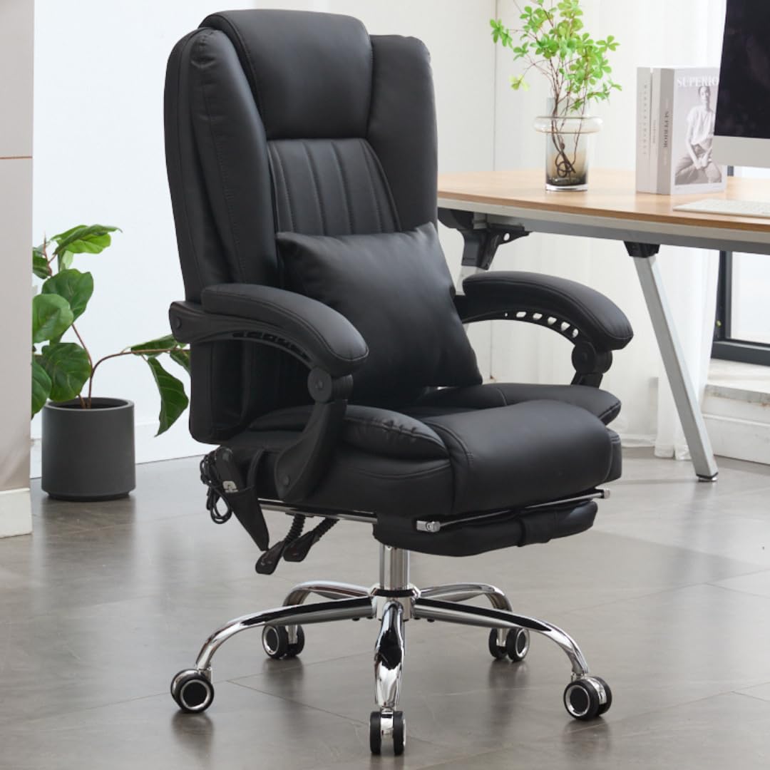 Orbis 4-Point Kneading Heated Massage Office Chair with Foot Rest | 500lbs Big & Tall Ergonomic Executive Desk Chair for Heavy People | Reclining Home Office Computer Chair | Leather Caramel