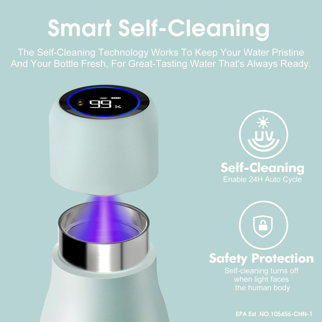 VSITOO 15oz Mini Smart Water Bottle，Self-Cleaning Insulated Bottle, Small Thermoses with AI, App & Touchscreen, Perfect Purse Water Bottle for Travel, Gym & Office, Pink