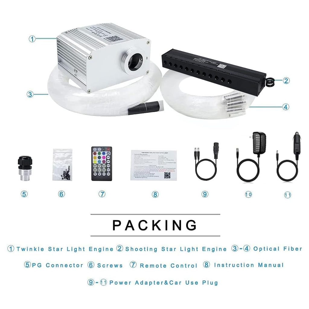 AKEPO Shooting Star+Twinkle Fiber Optic Lights Kit, Car Home Use Meteor APP Control Music Activated Star Ceiling Sky Light, RGBW Light Engine+Mixed Diameter Fibers 460pcs of 9.8ft/3m+Remote