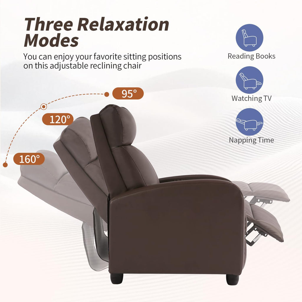 BestMassage | Recliner Chair | with 2 Point Massage Function | Pu Brown | with Lumbar Support, Adjustable Push Back, Footrest & Padded Seat | Easy Assembly | for Living Room, Home Theatre