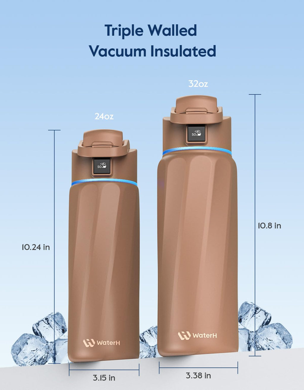 BOOST Smart Water Bottle that Reminds You to Drink, 24oz BPA-Free Stainless Steel Vacuum Insulated, Wide Mouth Water Tracker Bottle with APP for School, Gym, Office, Ideal for Father's Day
