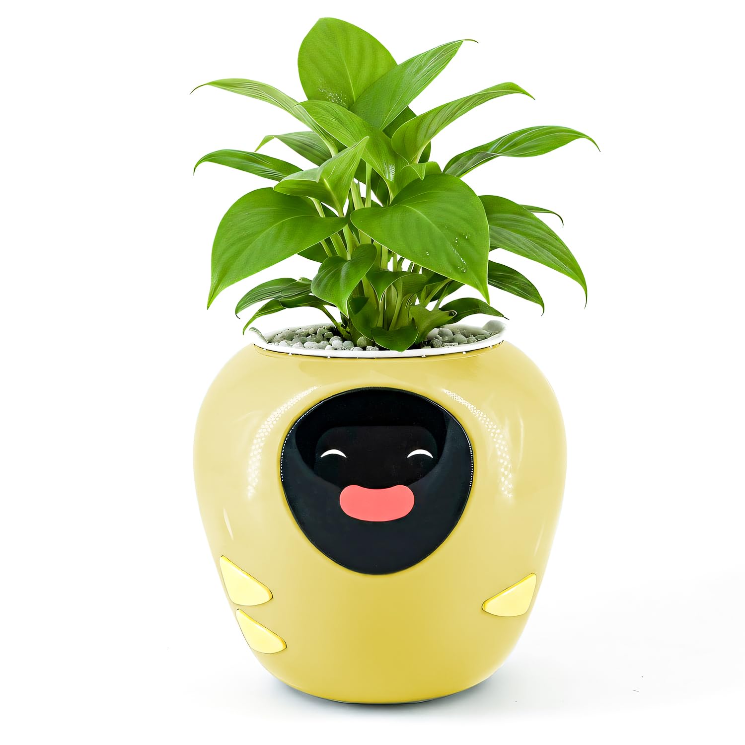 Plantbot Upgraded Large Smart Flower Pot Pet Planter Robot with Artificial Intelligence, Time Temperature Display, and Numerous Expressive Animations Based, for Indoor Decoration, Gifts (Yellow)