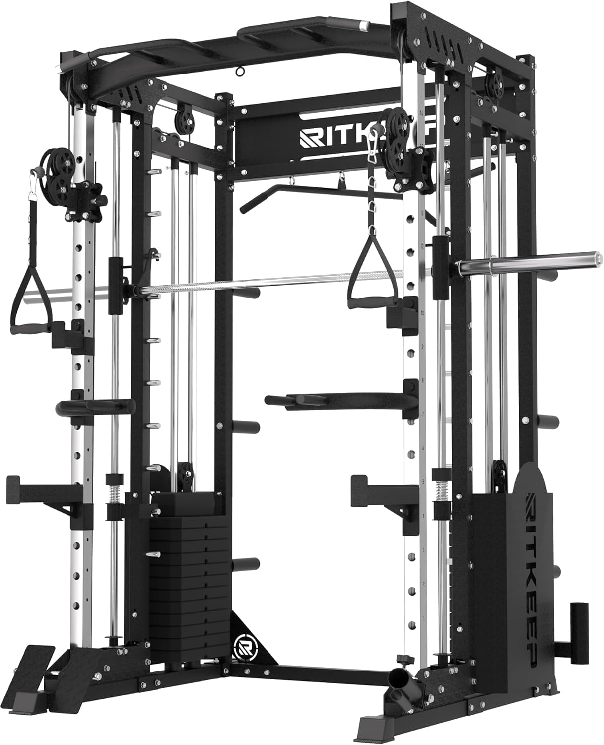 RitKeep PMAX-5600 Pro Heavy-Duty Smith Machine Squat Rack with 320 LB Weight Stacks, 6-in-1 Multi-Function Home Gym System, Dual Cable Crossover and 2000 LB Capacity for Full-Body Strength Training