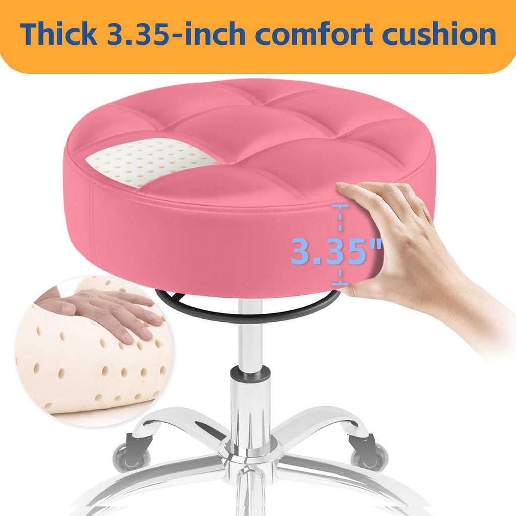 Rolling Stool Heavy Duty 400lb: Super Soft Seat Cushion,360° Swive,Height Adjustability,No Squeaky Noises,No Tip Over, New Upgraded Salon stool Chair, for Tattoo Facial Massage Spa Medical (Black)