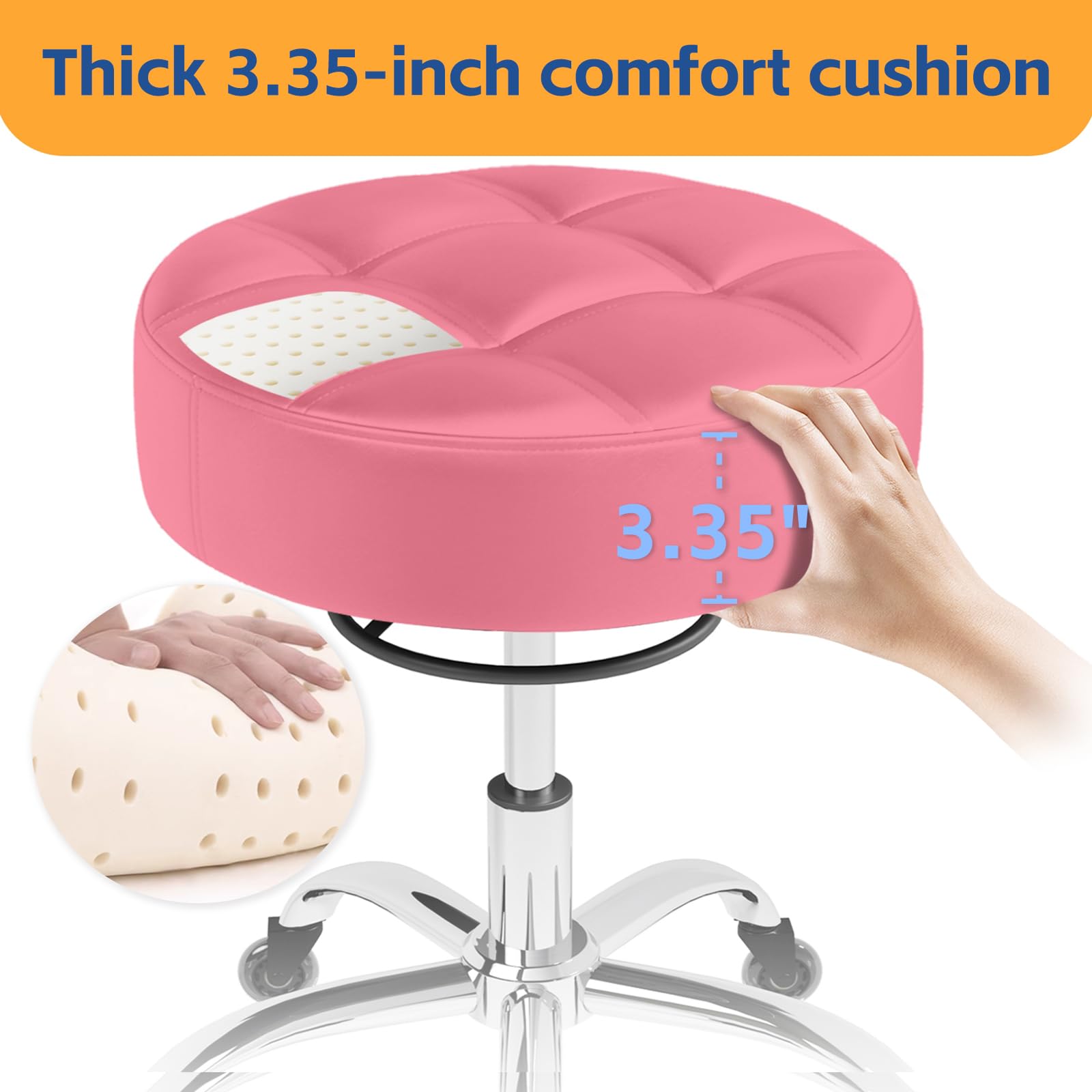 Rolling Stool Heavy Duty 400lb: Super Soft Seat Cushion,360° Swive,Height Adjustability,No Squeaky Noises,No Tip Over, New Upgraded Salon stool Chair, for Tattoo Facial Massage Spa Medical (Black)