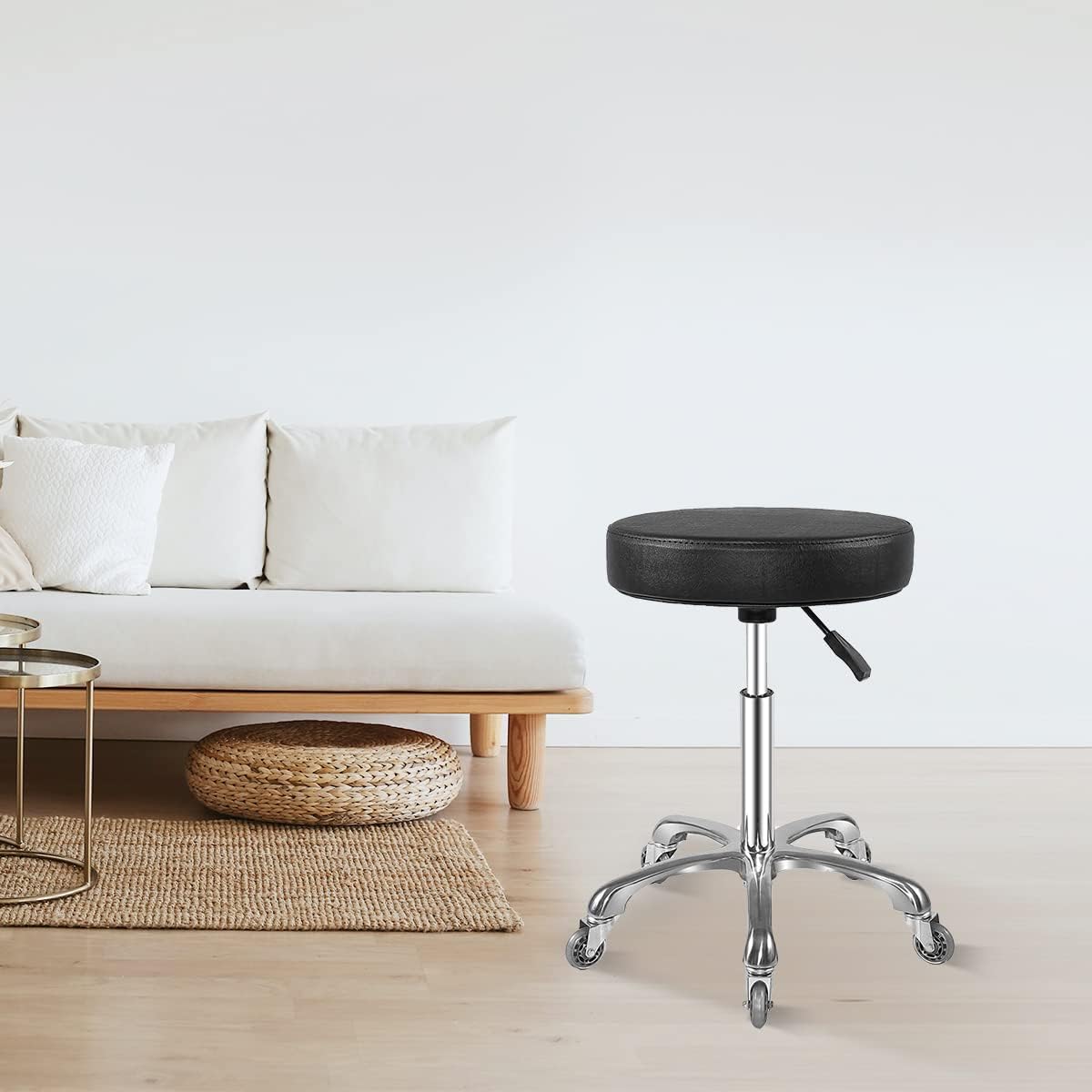 Ainilaily Rolling Stool with Wheels, Heavy Duty Hydraulic Massage Stool for Shop Guitar Lab Tattoo Workbench Medical, Adjustable Swivel Chair (Black)