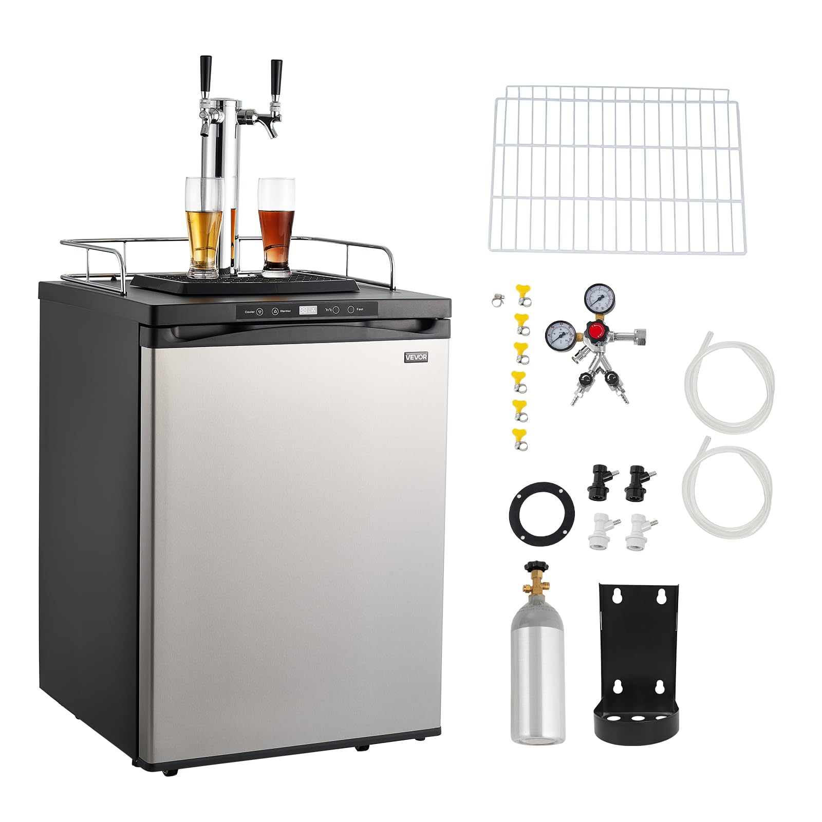 VEVOR Beer Kegerator, Dual Tap Commercial Draft Beer Dispenser for D system, Full Size Keg Refrigerator with 5lbs CO2 Tank, Hold 2 Sixth / 2 Ball lock keg, Black