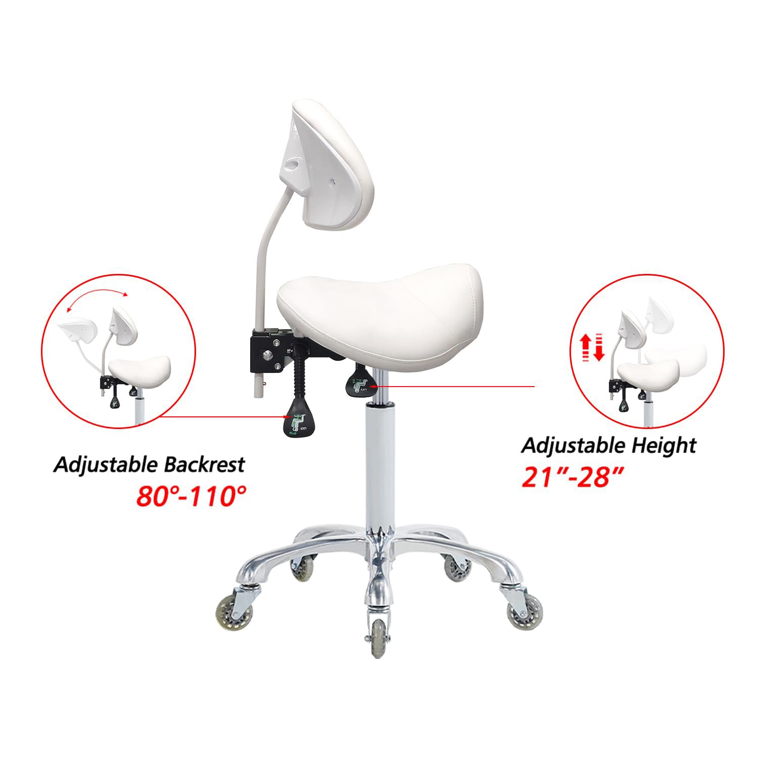 Antlu Saddle Stool Chair for Massage Clinic Spa Salon Cutting, Saddle Rolling Stool with Wheels Adjustable Height (Black)