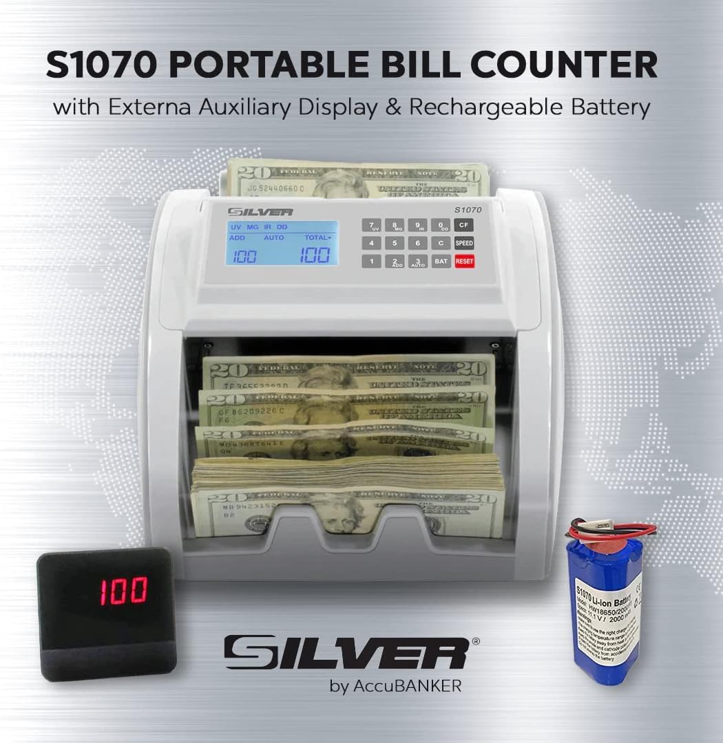 Money Counter Machine UV/MG/IR/DD/DBL/HLF/CHN Counterfeit Money Detection Bill Counter with LCD Display, S1070