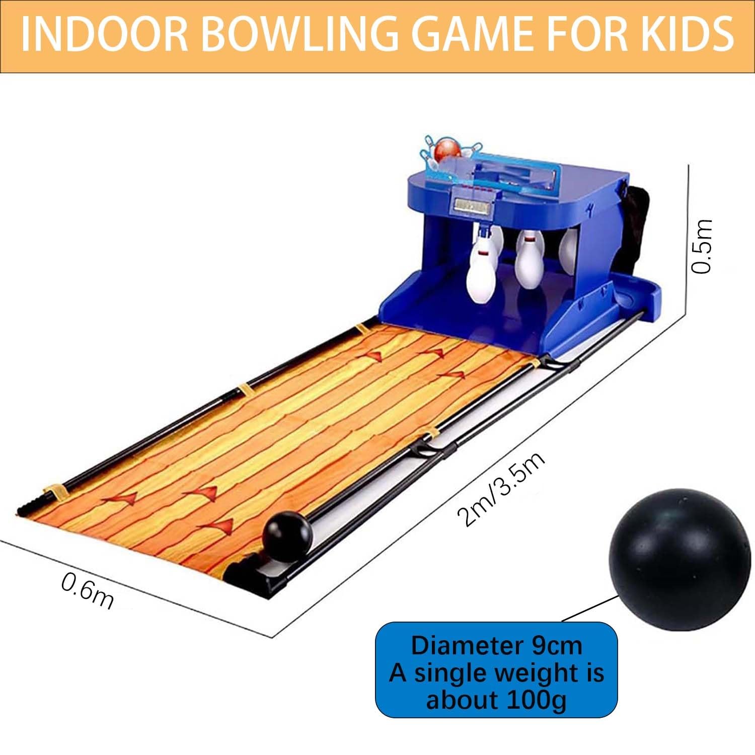 Indoor Electronic Bowling Alley Game with Automatic Ball Reset, Portable Home Arcade with LED Scoreboard for Family Fun, Features Realistic Sound and Light Effects(3.5m)