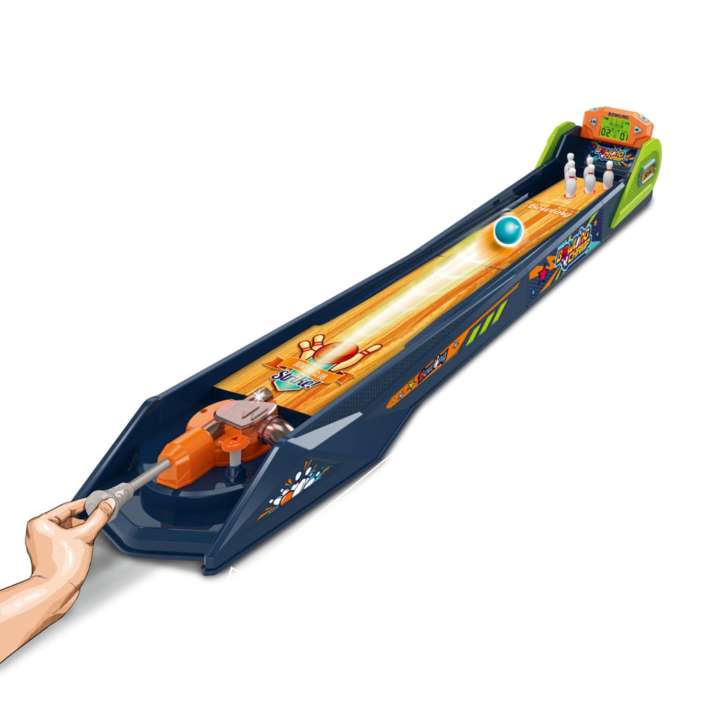 Bowling Game — Electronic Tabletop Arcade Game with LCD Auto Scoring, Lights & Sound, Spring-Loaded Launcher & 1-2 Player Modes — Mini Bowling Set for Kids