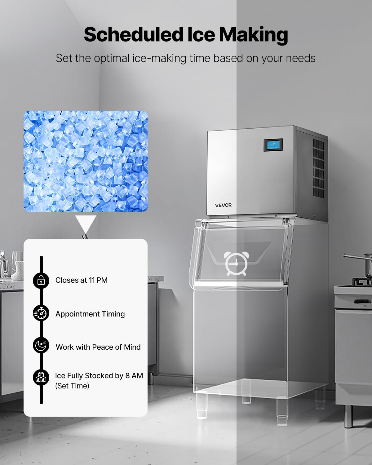VEVOR Commercial Ice Maker Machine - Head, 300 Lbs/Day Stainless Steel Ice Machine with Scheduled Ice-Making, Self-Cleaning, Adjustable Thickness, Ideal for Restaurant Bar Cafe Hotel - Head Only
