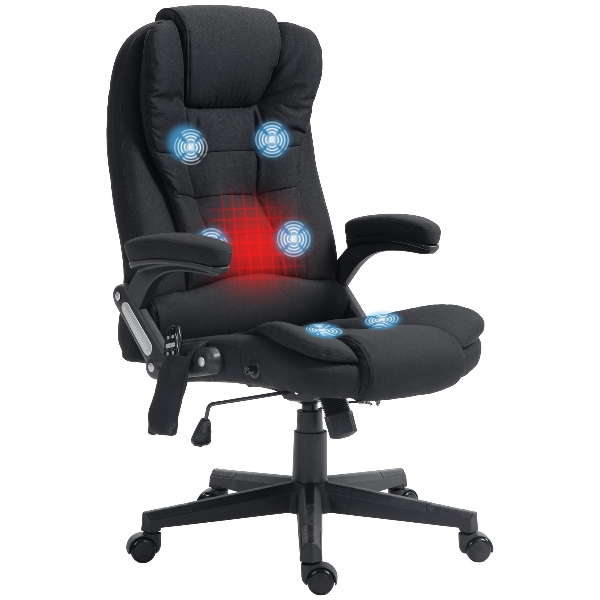 Vinsetto 6 Point Vibrating Massage Office Chair with Heat, Linen High Back Executive Office Chair with Reclining Backrest, Padded Armrests and Remote, Black