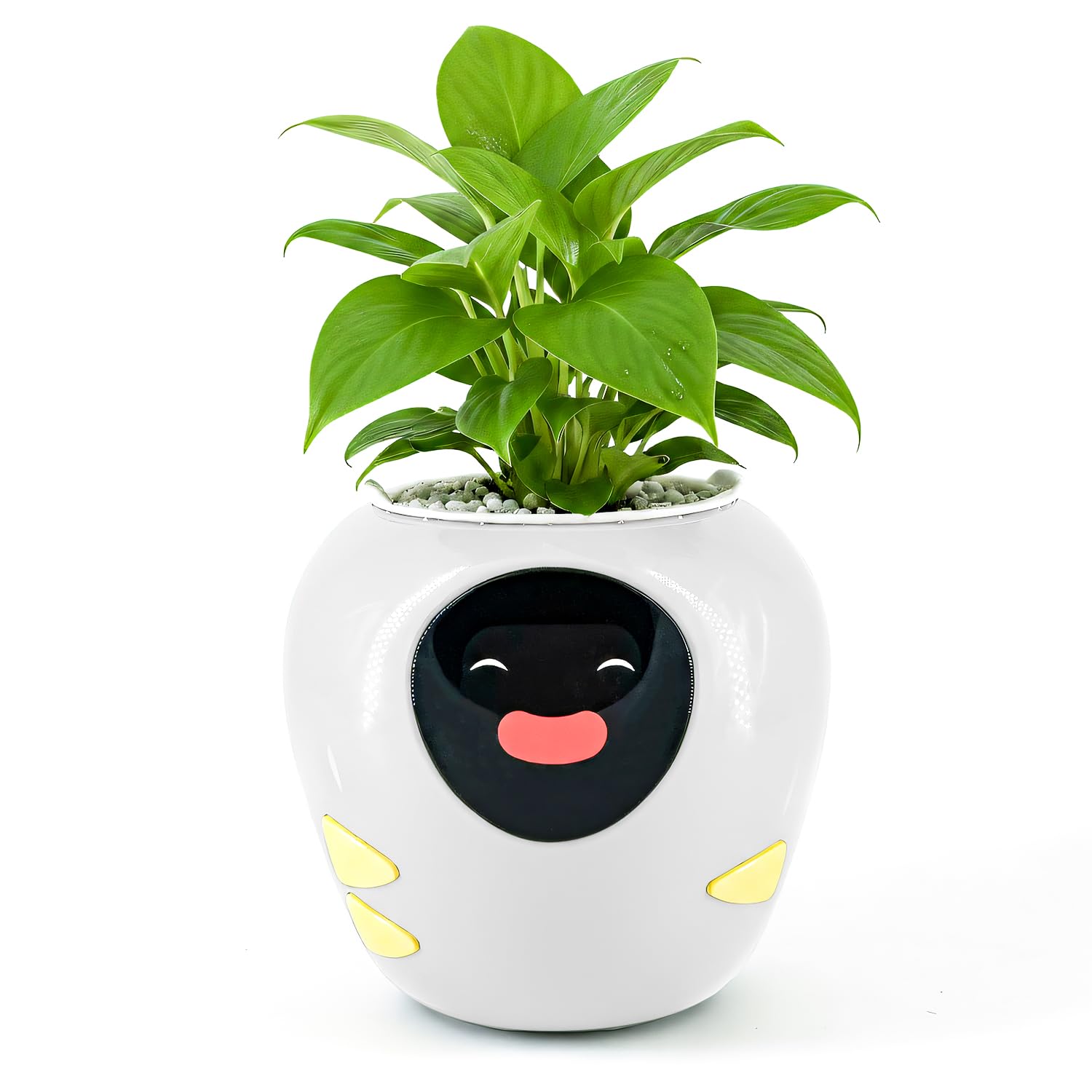 Plantbot Upgraded Large Smart Flower Pot Pet Planter Robot with Artificial Intelligence, Time Temperature Display, and Numerous Expressive Animations Based, for Indoor Decoration, Gifts (Yellow)