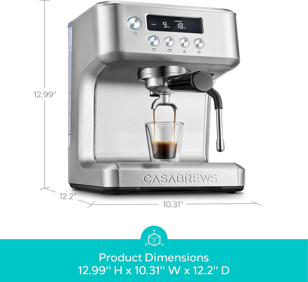 CASABREWS Ultra Pro Espresso Machine with Fast Heating, 20 Bar Espresso Maker with 3 holes steam wand, Customizable Brewing Temperature, Stainless Steel Cappuccino & Latte Coffee Machine for Home