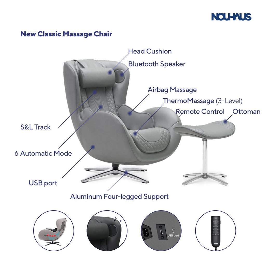 Nouhaus Classic Massage Chair with Ottoman – Caramel Leather Recliner with Percussive Shiatsu Massager, Built-in Speaker & Full Body Spot Massage – Ultimate Comfort for Home & Office