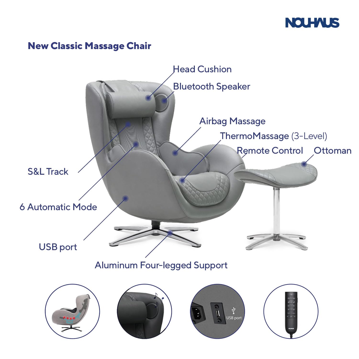 Nouhaus Classic Massage Chair with Ottoman – Caramel Leather Recliner with Percussive Shiatsu Massager, Built-in Speaker & Full Body Spot Massage – Ultimate Comfort for Home & Office