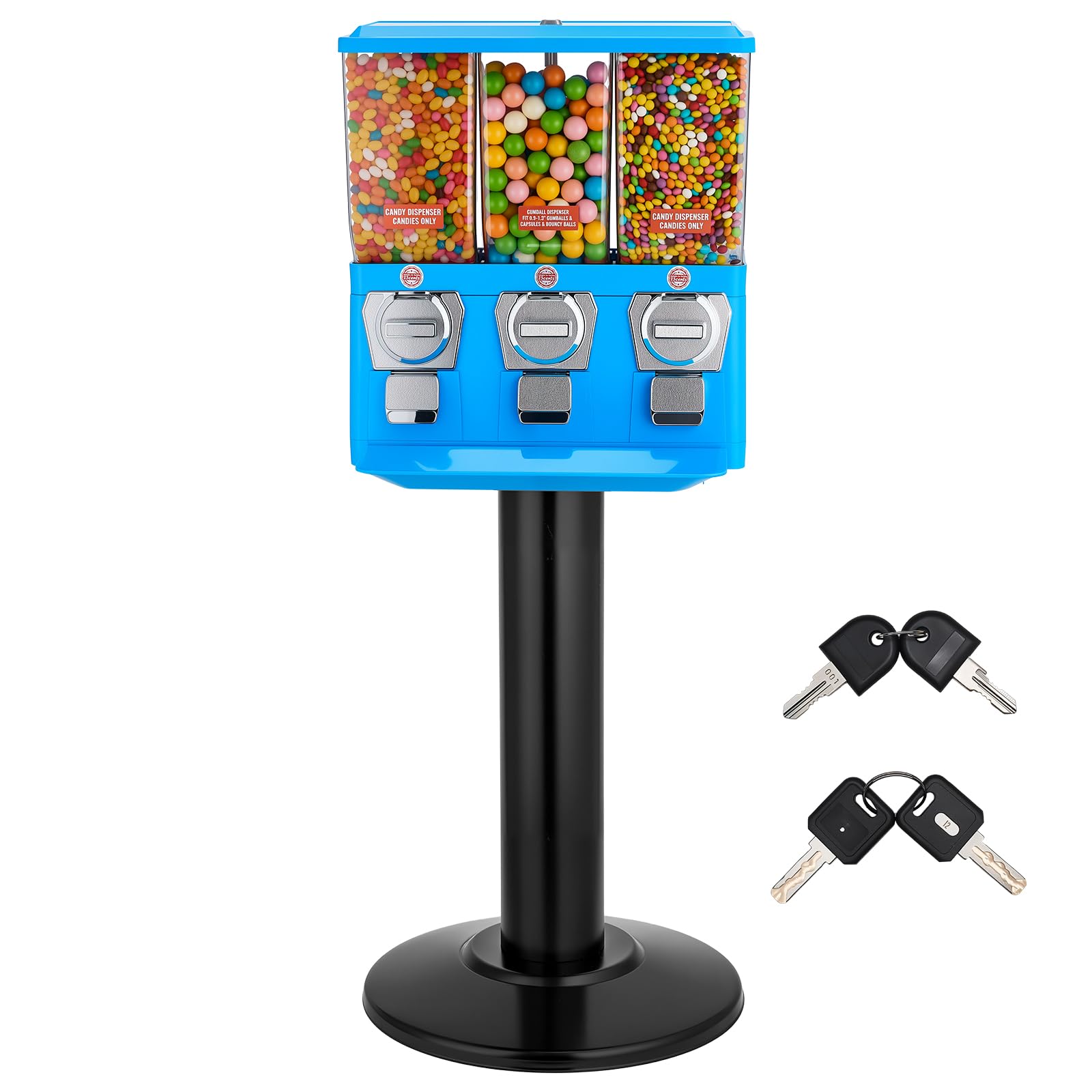 VEVOR Candy Vending Machine, Triple Compartment Candy Vending Machine with Stand, Gumball & Candies Vendings Machines with Built-in Cash Box, Detachable, Vintage Candies Dispenser for Shops, Arcades