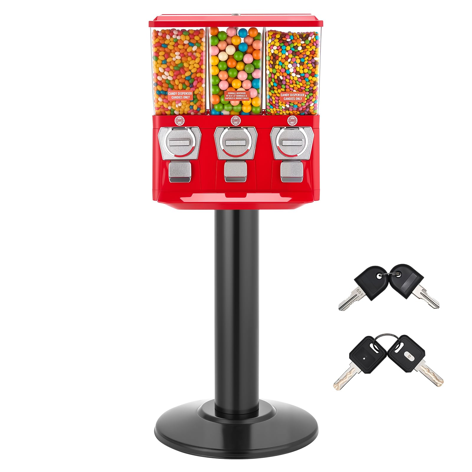 VEVOR Candy Vending Machine, Triple Compartment Candy Vending Machine with Stand, Gumball & Candies Vendings Machines with Built-in Cash Box, Detachable, Vintage Candies Dispenser for Shops, Arcades
