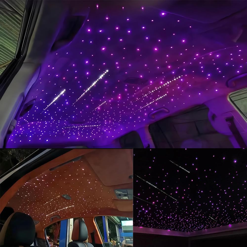 AKEPO Shooting Star+Twinkle Fiber Optic Lights Kit, Car Home Use Meteor APP Control Music Activated Star Ceiling Sky Light, RGBW Light Engine+Mixed Diameter Fibers 460pcs of 9.8ft/3m+Remote