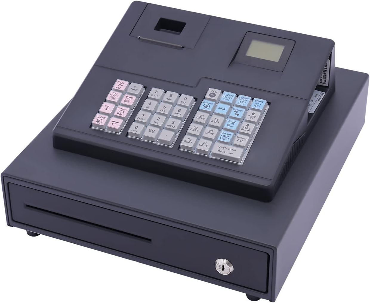 ECR600 Cash Register 38 Keys POS Cash Register for Small Businesses ATM Machines for Sale, Quick Load Thermal Printer, Compact Size, Cash and Coin Drawer, Black