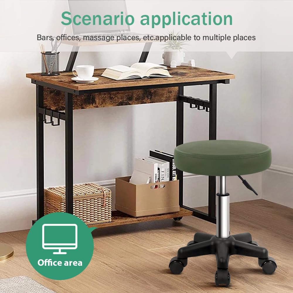 FURWOO Round Rolling Stool Height Adjustable Stool with Wheels for Spa Salon Massage Black