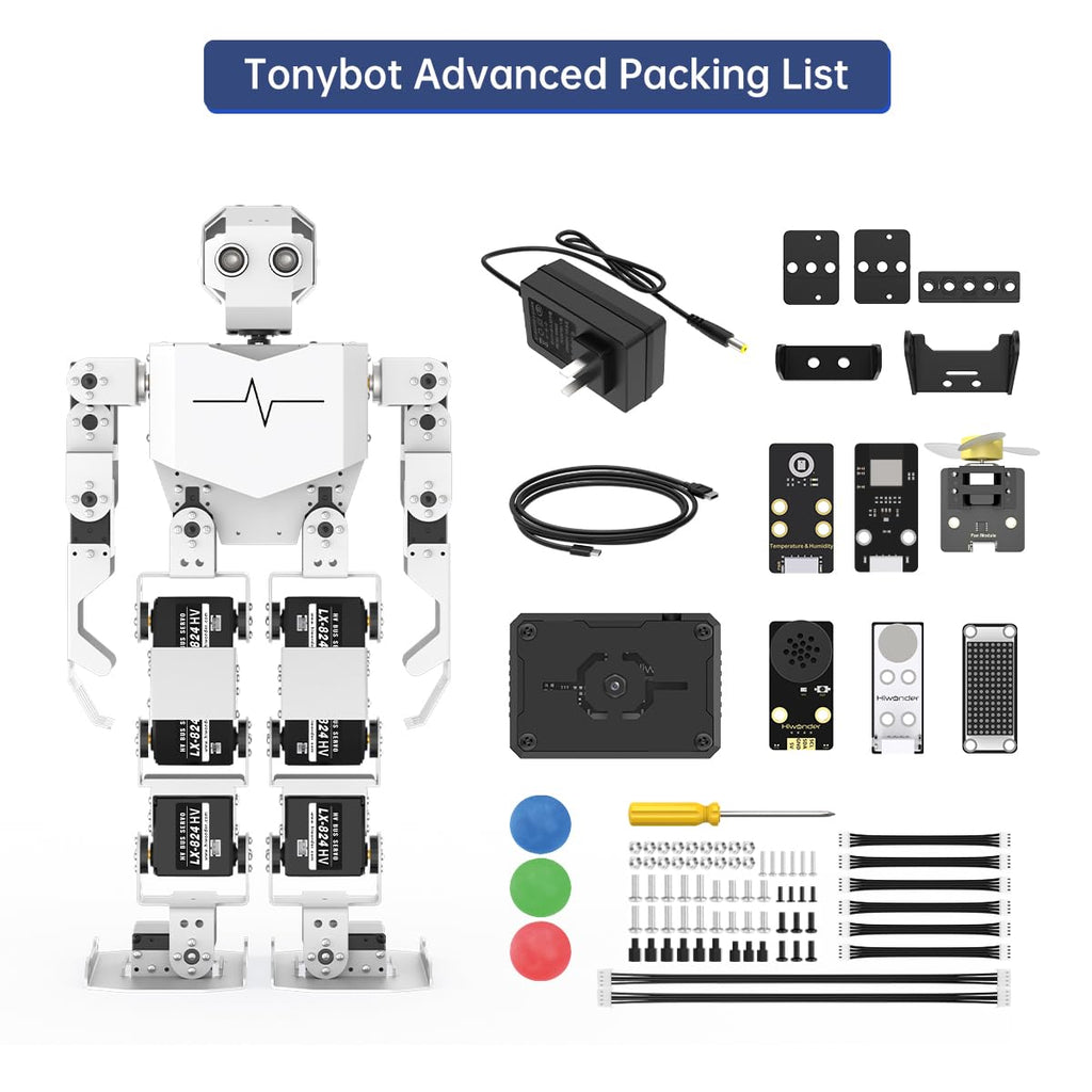 AI Vision & Voice Interaction Robot for Arduino Scratch Python Programming 17DOF Humanoid Robot Large AI Model STEM Project Education Voice Command Walking Dancing Self-Stand Up, Tonybot Standard kit