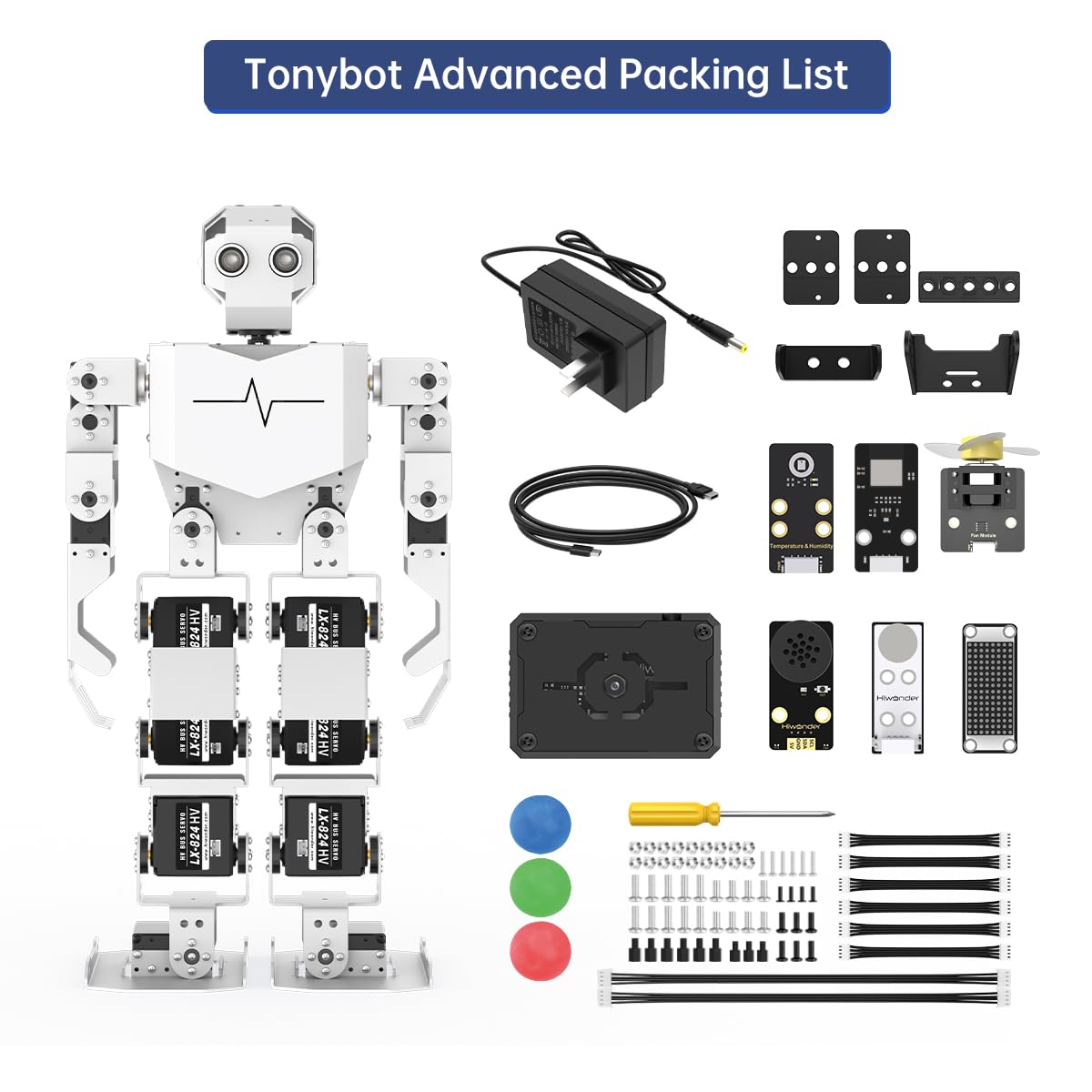 AI Vision & Voice Interaction Robot for Arduino Scratch Python Programming 17DOF Humanoid Robot Large AI Model STEM Project Education Voice Command Walking Dancing Self-Stand Up, Tonybot Standard kit