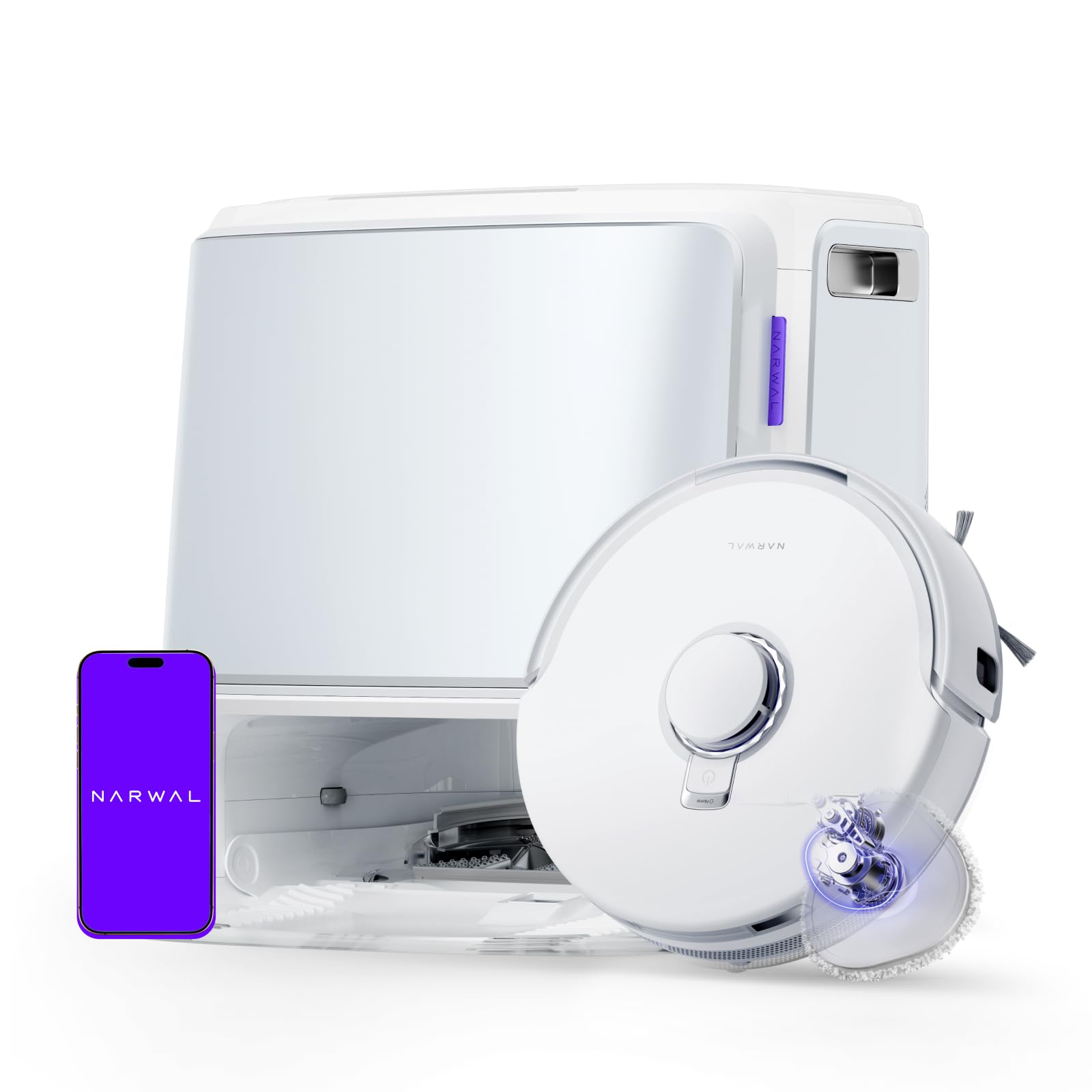 NARWAL Freo Z10 Turbo Robot Vacuum and Mop Combo, 25000Pa Suction, Edge-to-Edge Cleaning, Tangle-Free for Pet Hair, Auto Mop Wash, Smart Avoidance, Self-Emptying, for Carpet & Hard Floors, White