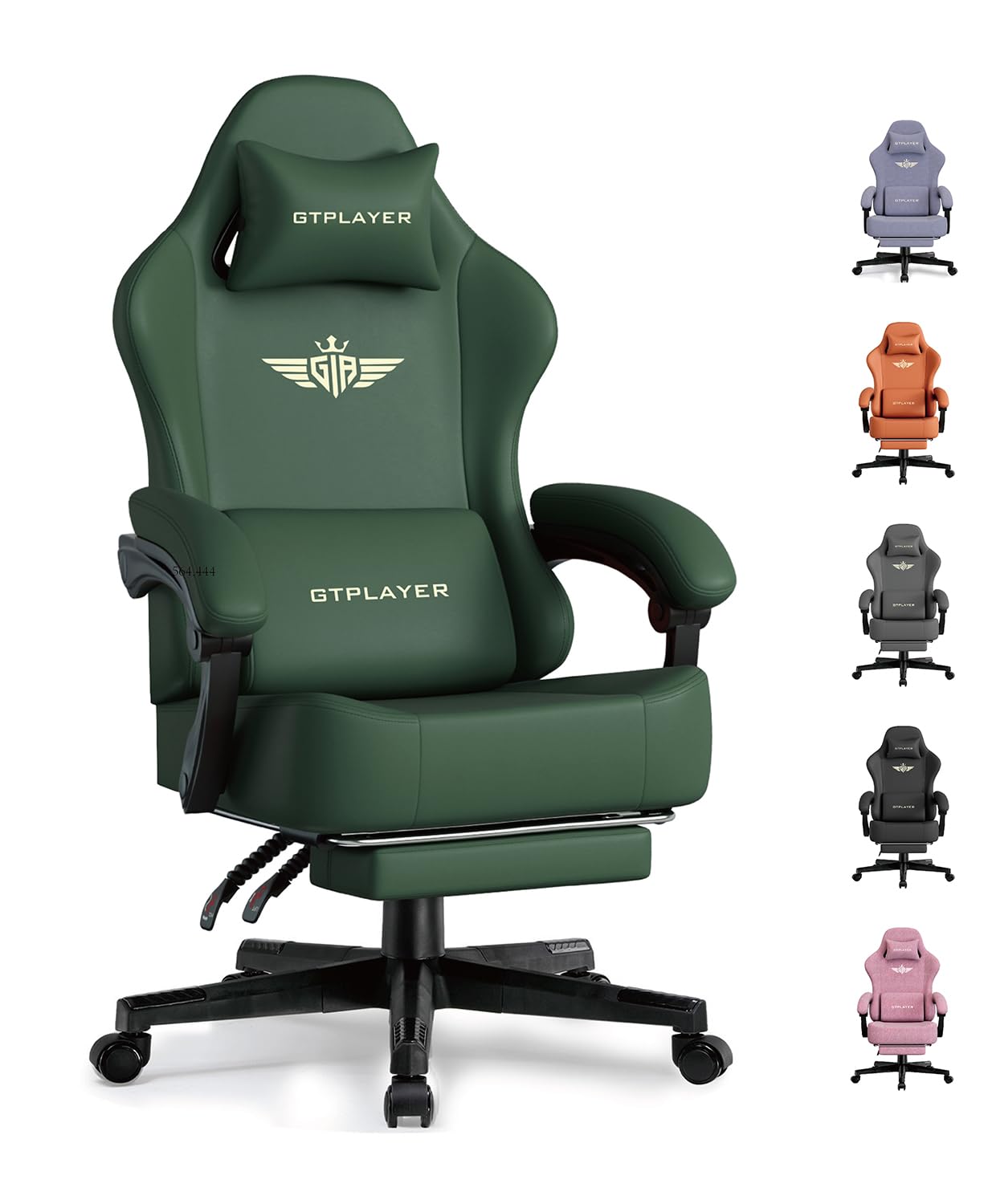 GTPLAYER Gaming Chair with Pocket Spring Cushion, Big and Tall Gamings Chairs 350LBS High Back Computer Chair with Footrest for Adults Lumbar Support Swivel Game Chair for Office,Leather Black-Massage