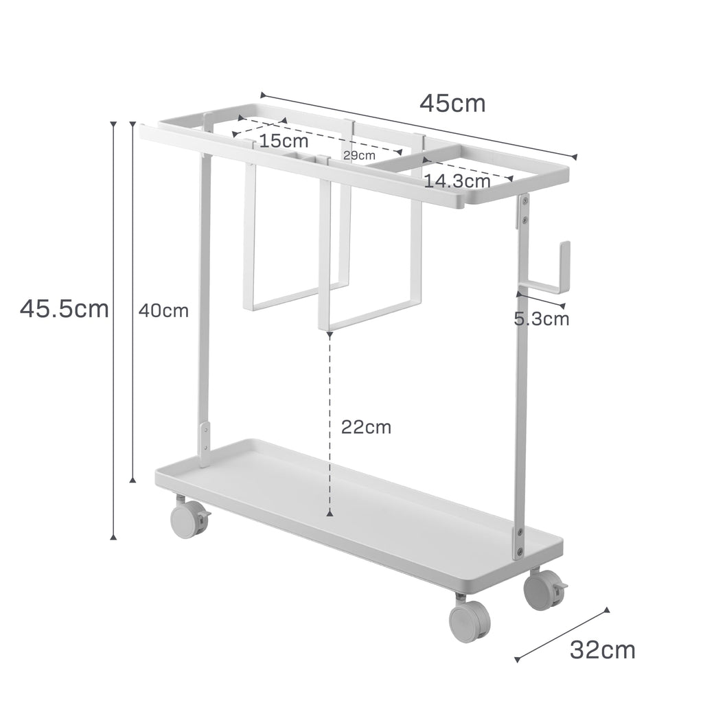 YAMAZAKI Home Tower Rolling Slim Fitness Rack with Adjustable Holder, Casters, Hooks for Gear Organization - Steel