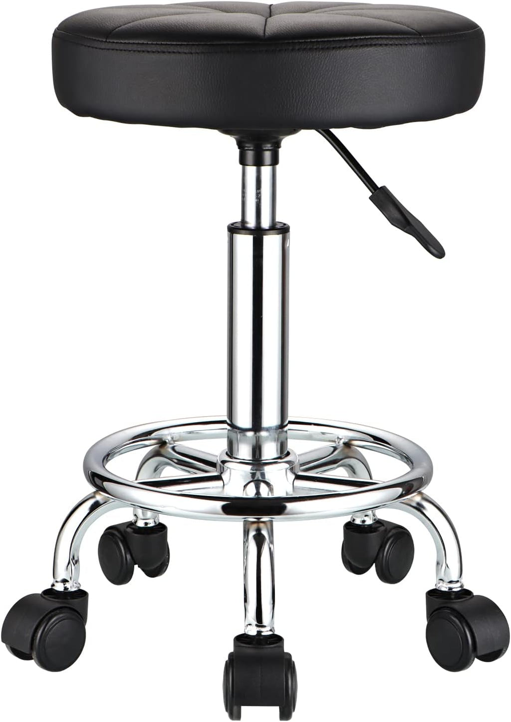 HMTOT Round Rolling Stool with Wheels Height Adjustable Swivel Stool Chair for Spa Salon Massage Black