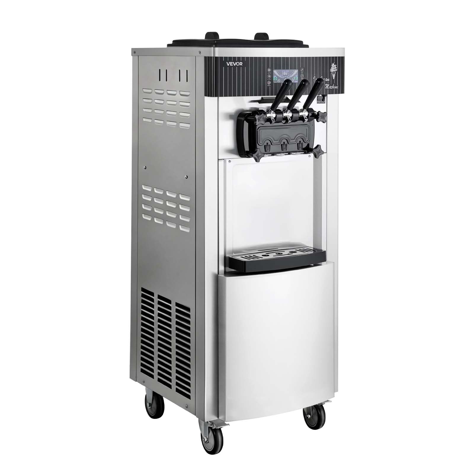 VEVOR Commercial Ice Cream Machine, 21 QT/H Soft Serve Ice Cream Maker with LCD Panel Auto Clean 3-Flavor Pre-cooling for Restaurant Snack Bar