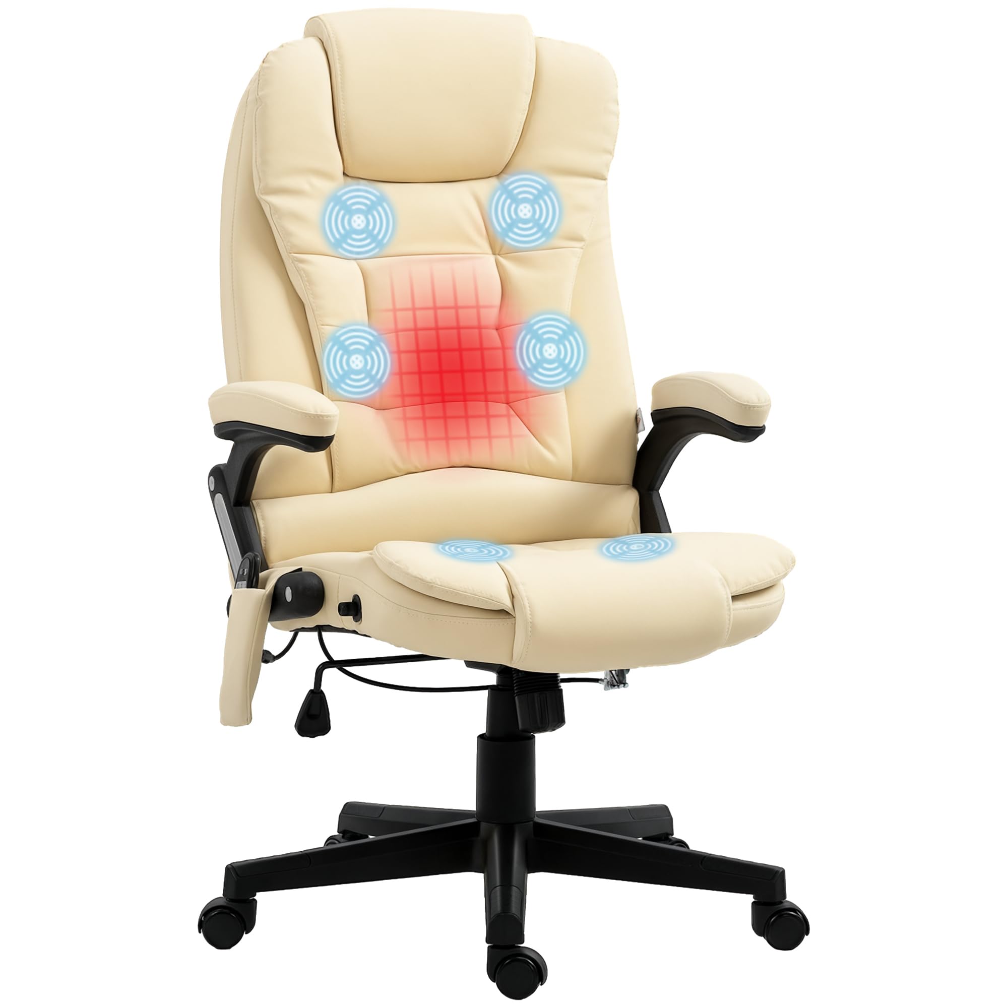 HOMCOM High Back Vibration Massage Office Chair with 6 Vibration Points, Heated Reclining PU Leather Computer Chair with Armrest and Remote, Brown