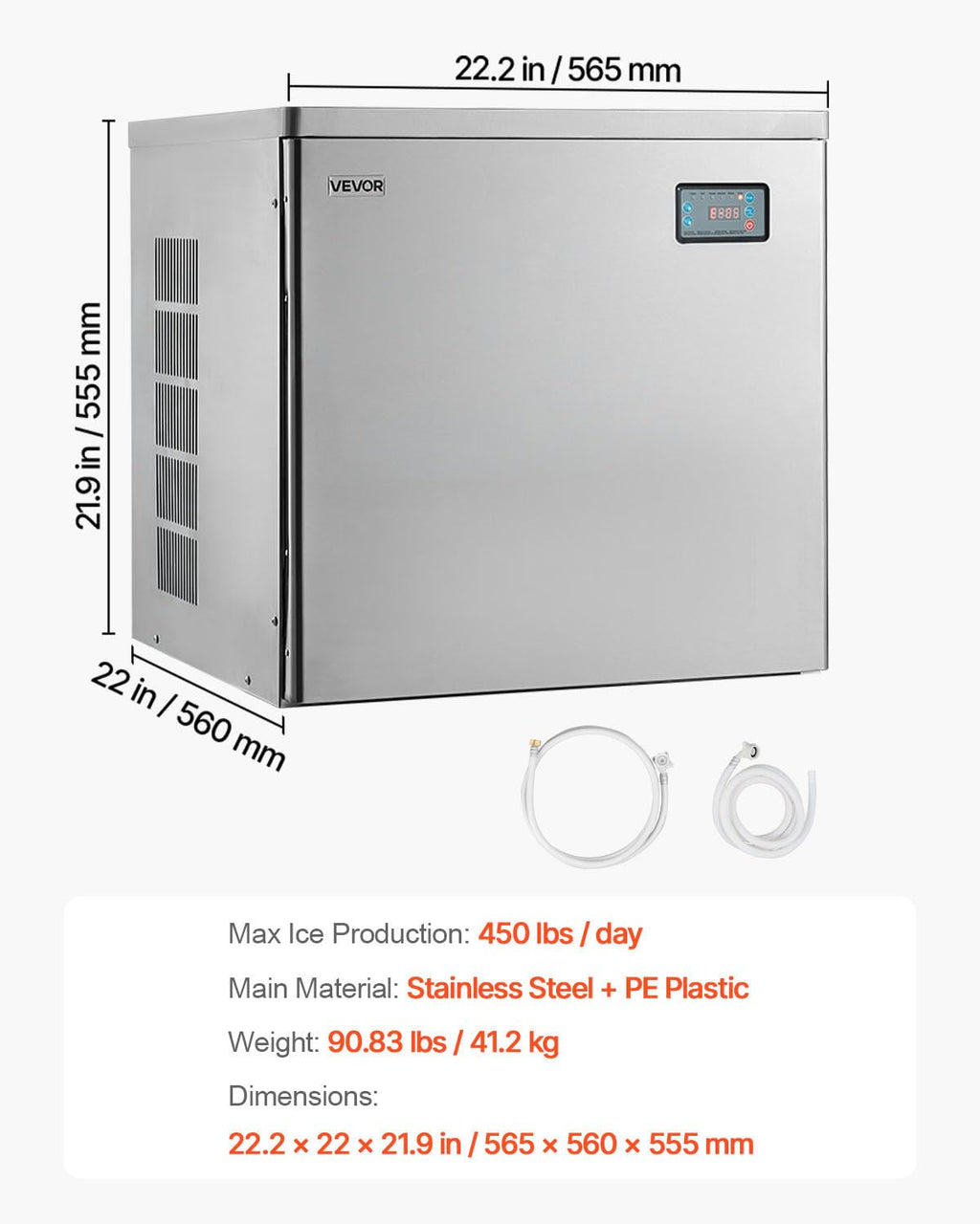 VEVOR Commercial Ice Maker Machine - Head, 300 Lbs/Day Stainless Steel Ice Machine with Scheduled Ice-Making, Self-Cleaning, Adjustable Thickness, Ideal for Restaurant Bar Cafe Hotel - Head Only