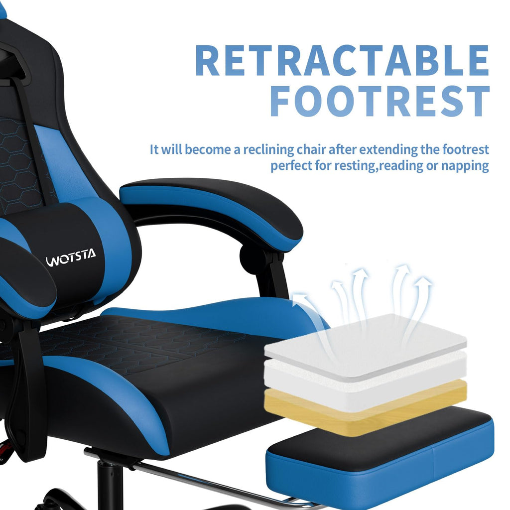 Gaming Chair with Massage,Ergonomic PC Gaming Chair with Footrest Comfortable Headrest and Lumbar Support, High Back, 300LBS (Grey)