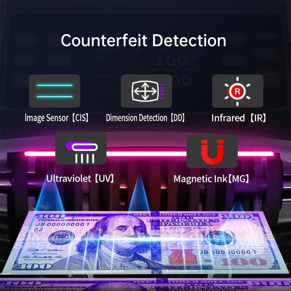 BillMaster B70 Mixed Denomination Money Counter Machine–Bank Grade Tech Contact Image Sensor CIS/UV/MG/IR/DD Fake Detector–Touch Screen–Printer Compatible–Cash Counter for Business–US Service Team