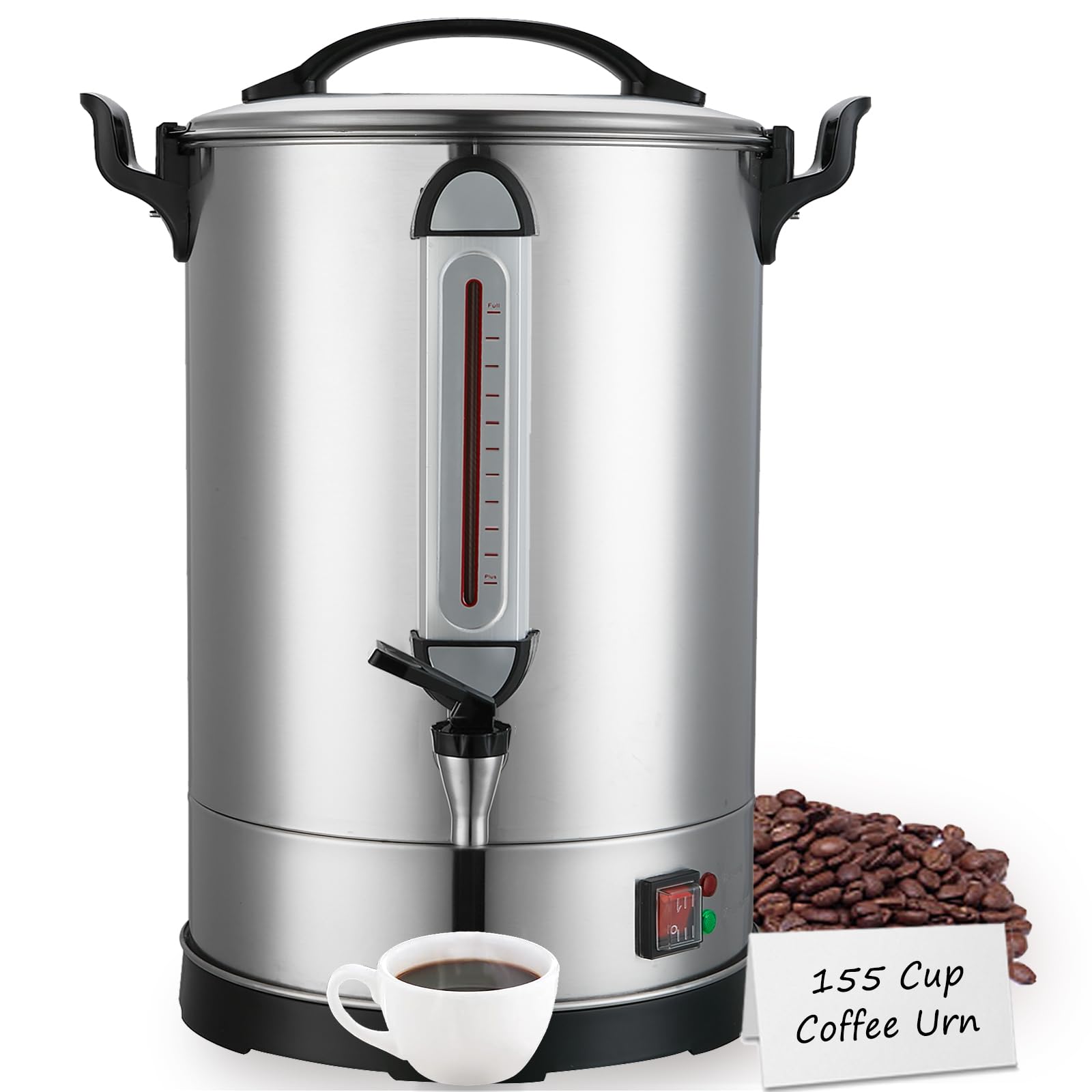 Commercial Coffee Maker 100 Cup Large Coffee Urn 4 Gallon 16L Industrial Coffee Dispenser 1300W Quick Brew Dual Wall Stainless Steel Hot Water Urn & Tea Maker for Catering, Wedding, Church & Events