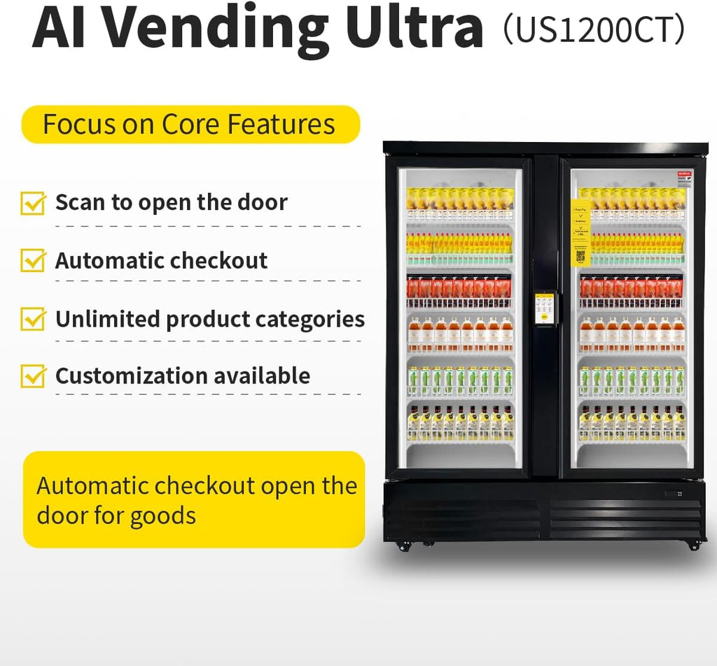 HAHA Large Vending Machine, Self-Service Refrigerated Cabinet, Double Door Display Smart Cooler with POS/NFC Payment for Operator/Unmanned Stores/Factory (864 Bottle Capacity)