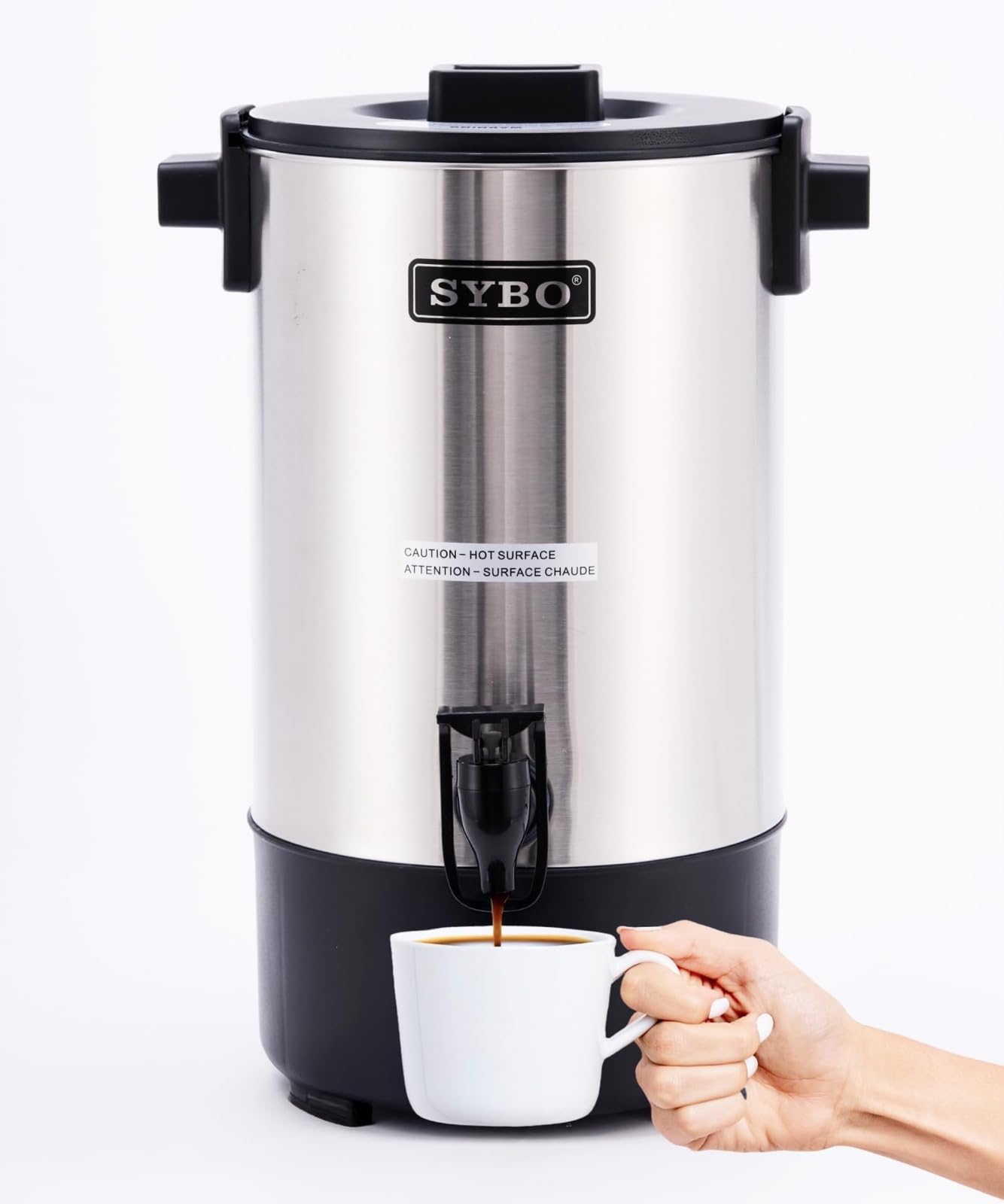 SYBO SR-CP-100B Commercial Grade Stainless Steel Percolate Coffee Maker Hot Water Urn for Catering, 100-Cup 16 L, Metallic