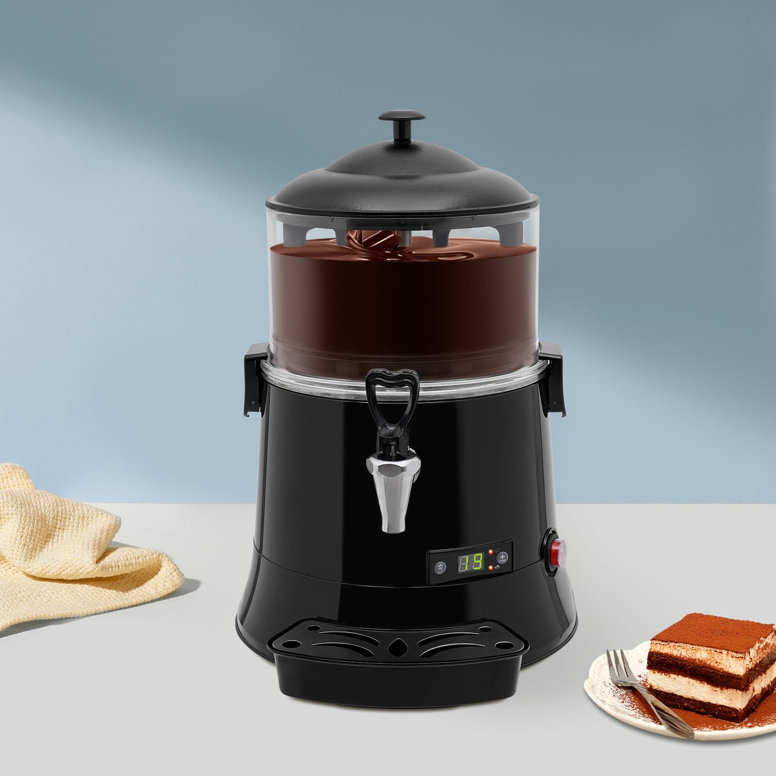 5L/1.32Gal Electric Chocolate Melting Machine, 110V 400W Coffee Milk Hot Chocolate Dispenser Warmer, Commercial Beverage Dispenser Machine, Hot Drinks Maker for Party Shop (Red)