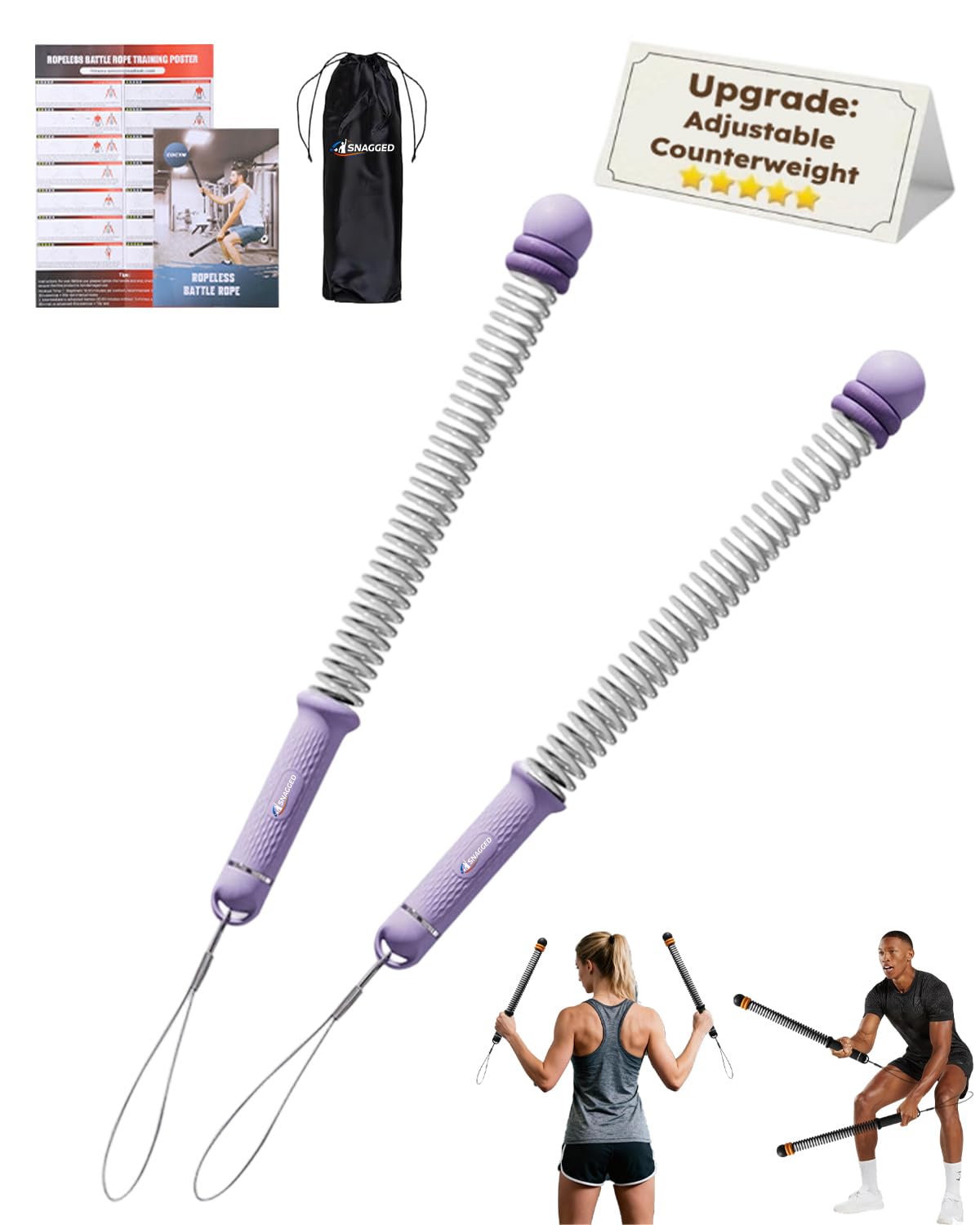Ropeless Cordless Portable Battle Ropes for Home Gym,Adjustable Weight Z-Rope,Workout Equipment Weighted,Exercise Strength Training,No Endless Jump Rooes,Fitness Working Flex Springs Sticks(Black)