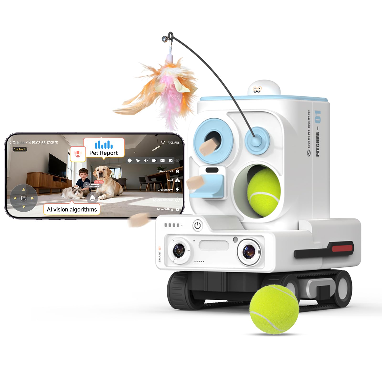 Pmate AI Pet Camera Robot Companion for Dogs & Cats Robot Camera with Visual Recognition Remote Video Interaction Auto Feeding & Play Red Light Teaser Night Vision Auto Charging Blue