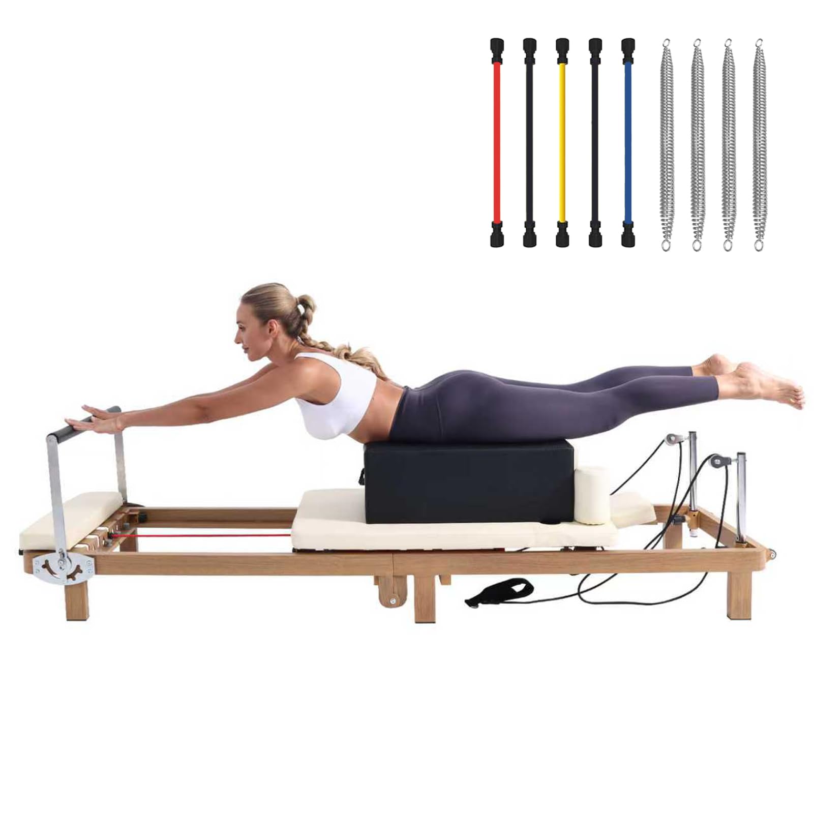 Foldable Pilates Reformer Machine – 88" Long Imitation Wood Frame with Jumpboard & Box Included, Dual Resistance System (Springs + Latex Tubes) for Full Body Workout, Home Gym Equipment for Women Men