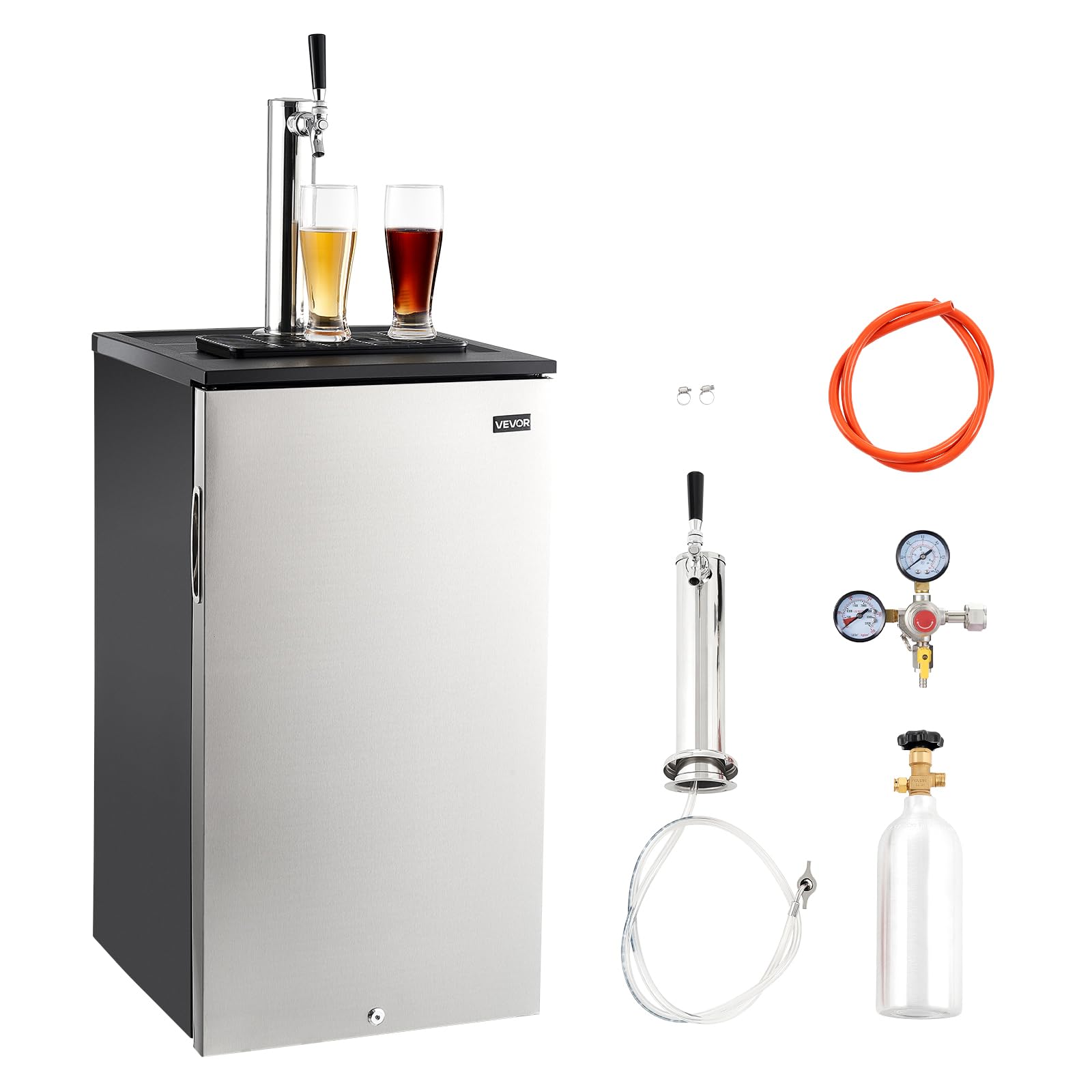 VEVOR Beer Kegerator, Dual Tap Commercial Draft Beer Dispenser for D system, Full Size Keg Refrigerator with 5lbs CO2 Tank, Hold 2 Sixth / 2 Ball lock keg, Black