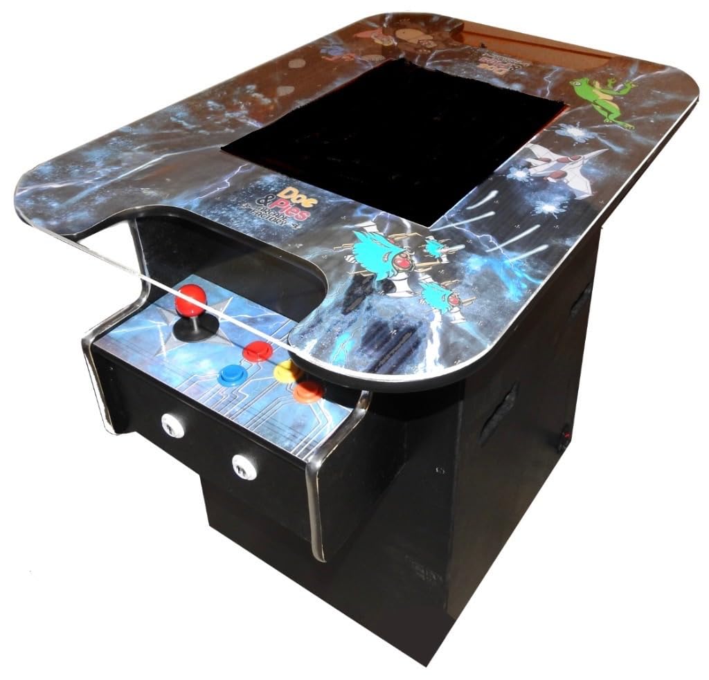 Doc and Pies Arcade Factory Full Size Professional Cocktail Arcade Machine | 60 Classic Games | Original, Classic Design | 2-Player | Full Size LCD Screen, Buttons and Joystick (60 Games)