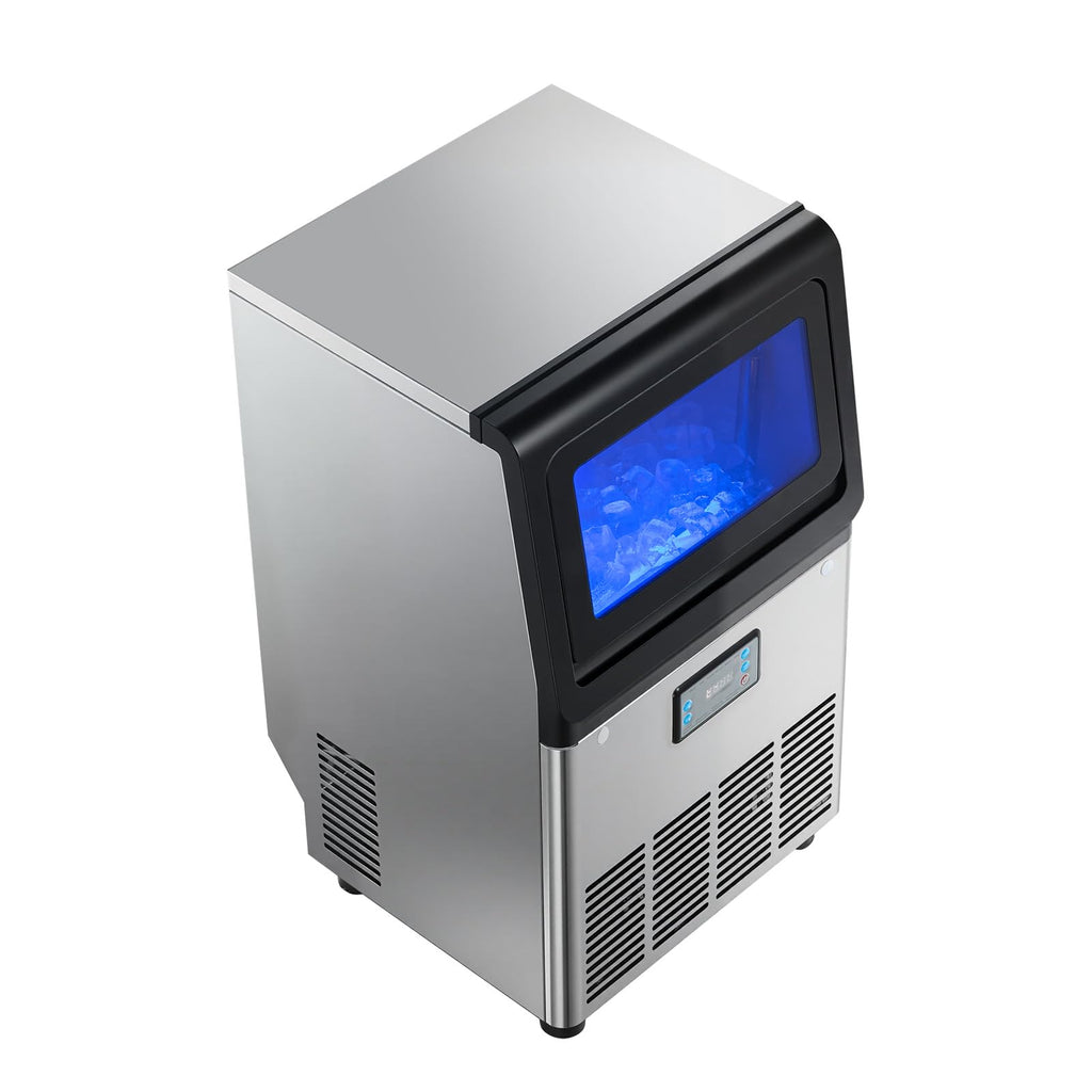 VEVOR Commercial Ice Maker Machine, 100 lbs/24h with 30-35 lbs Storage, Bullet Ice,Built-in/Freestanding/Under Counter, Stainless Steel Ice Maker with LED Display for Home Bar Restaurant
