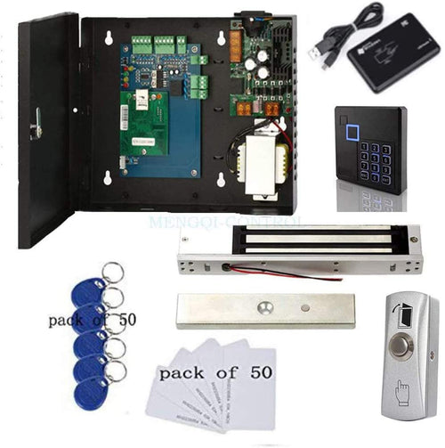 4 Doors RFID/Password Door Lock System Smart Access Control Keyless Entry Systems Keypad Reader Electric Magnetic Lock 110V Power Supply Box (Phone APP Remote Open Door)