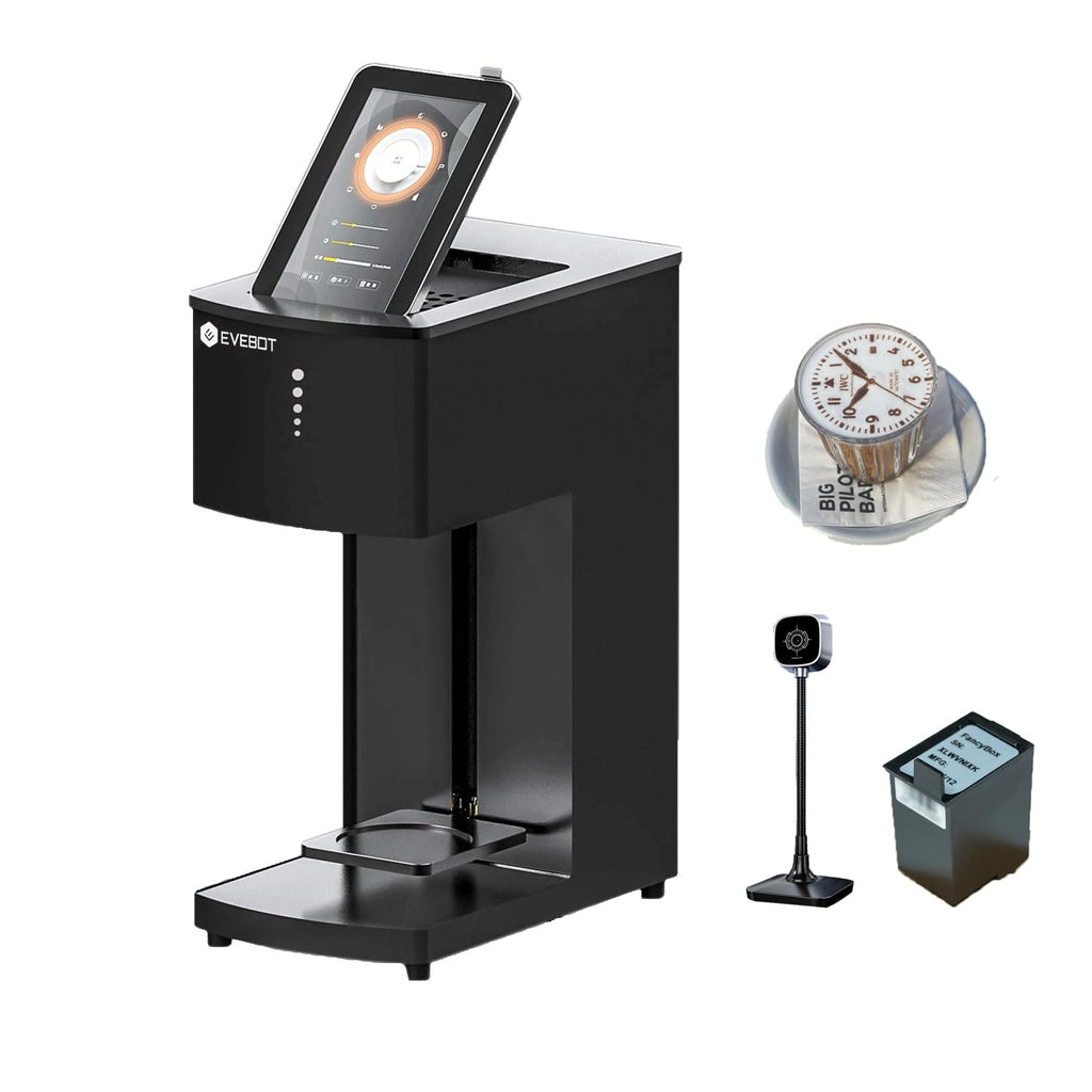 EVEBOT Coffee Latte Art Machine FM1 – Portable Cookie Decorating Supplies on Coffee, Cocktails, Cakes, Selfie & Personalized Designs – Brown POD*1