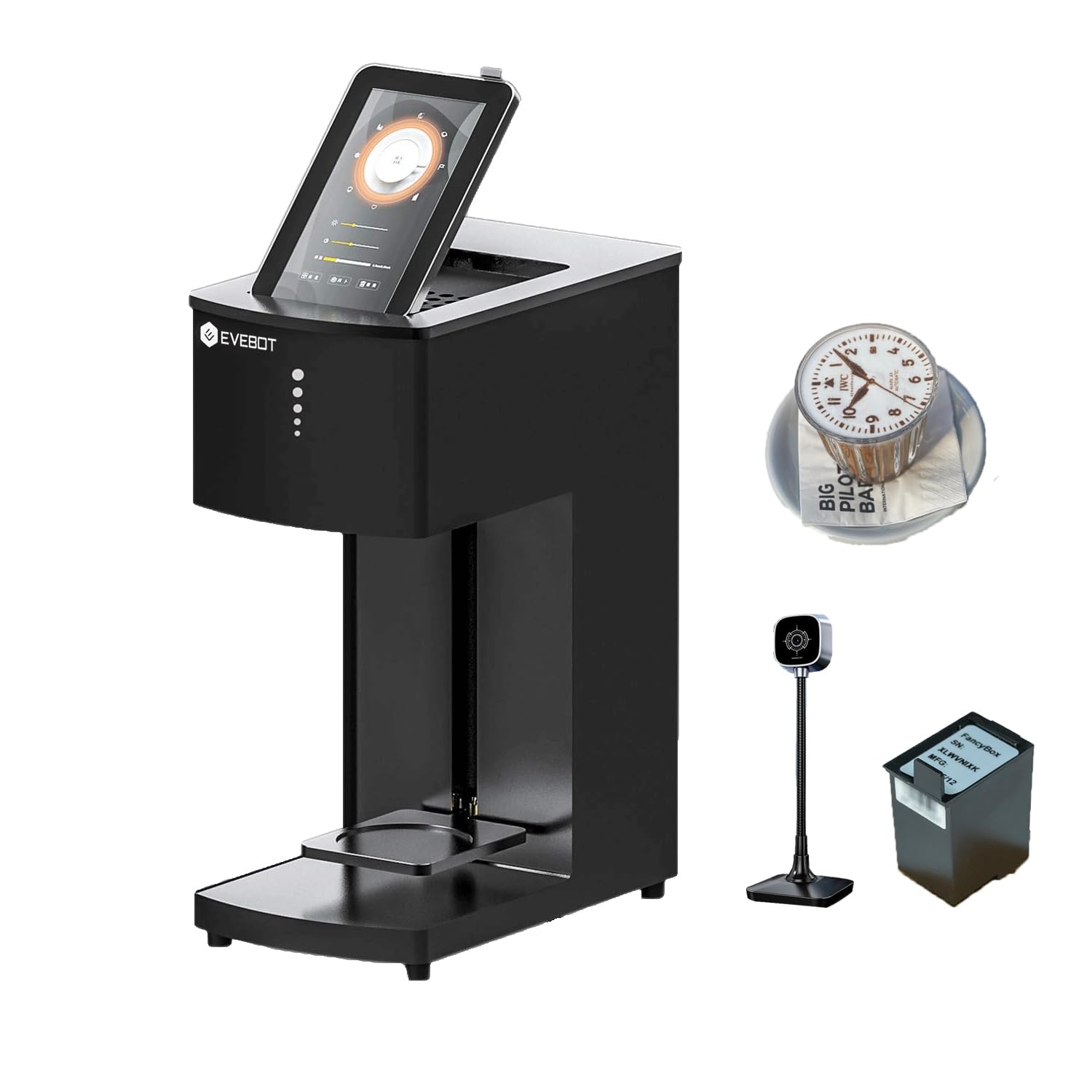 EVEBOT Coffee Latte Art Machine FM1 – Portable Cookie Decorating Supplies on Coffee, Cocktails, Cakes, Selfie & Personalized Designs – Brown POD*1